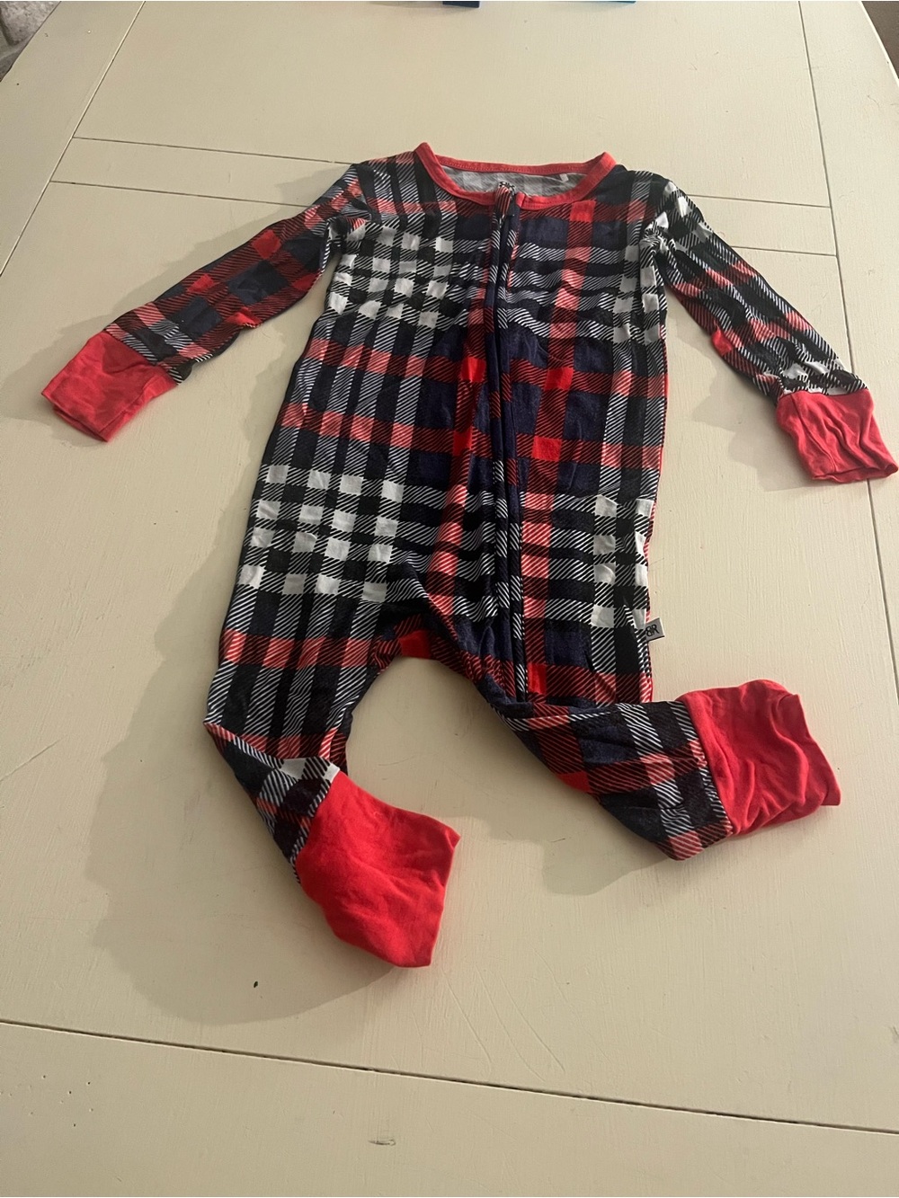Plaid Footless Bamboo Romper in Red and Black